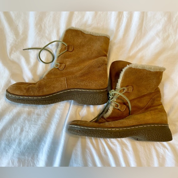 Bass Edson Winter Boots Tan Suede Leather Faux Fur Lining size 8.5 - Picture 9 of 11